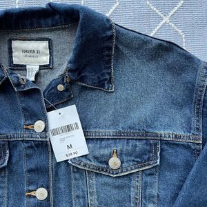 Forever21 Medium Wash Cropped Denim Jacket MEDIUM